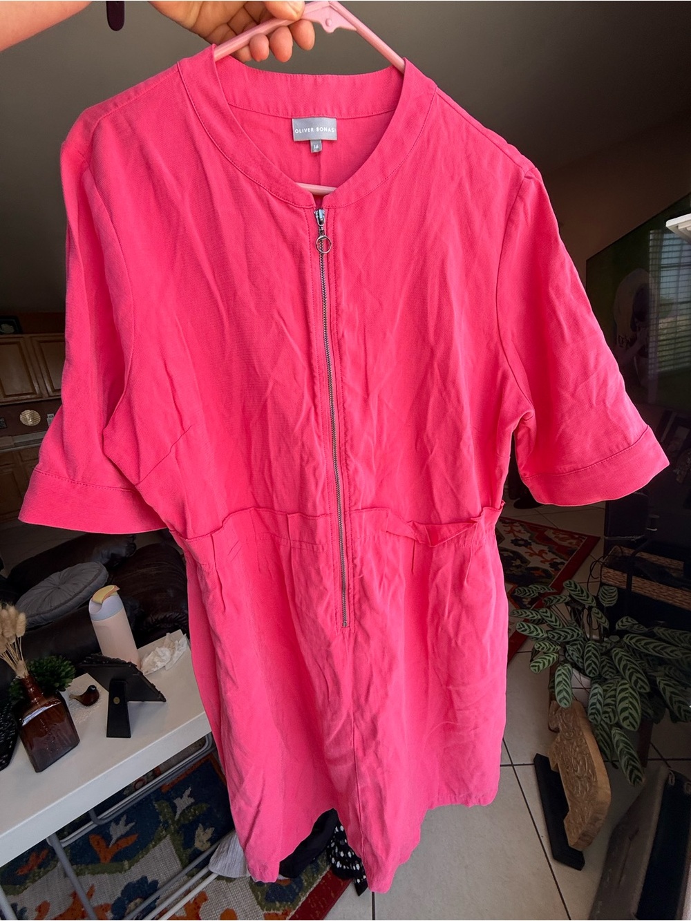 Short Zip-Front Mini Dress in Hot Pink